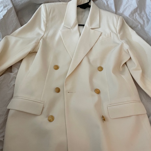 Vintage Blazer Boxy Oversized 100% Wool Double Breasted Ivory Made in USA | 10 - Picture 3 of 7